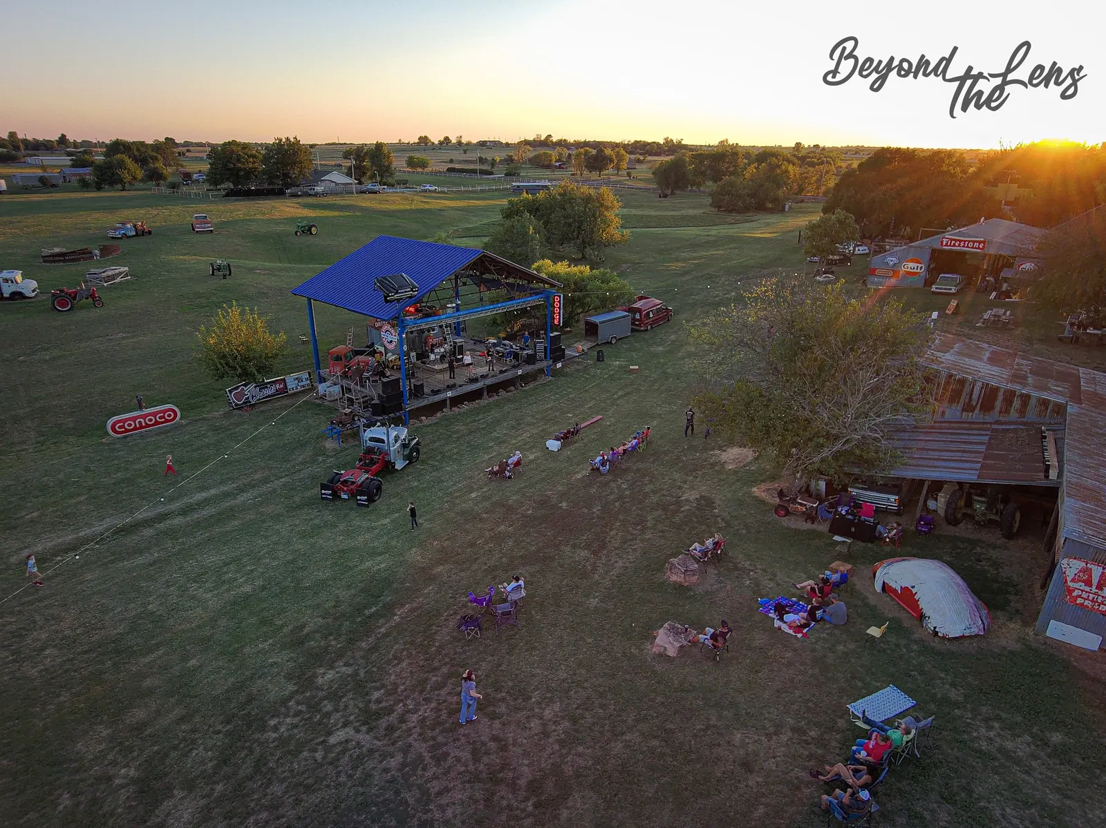 Aerial view of the live music stage and open grounds at TwisterFest