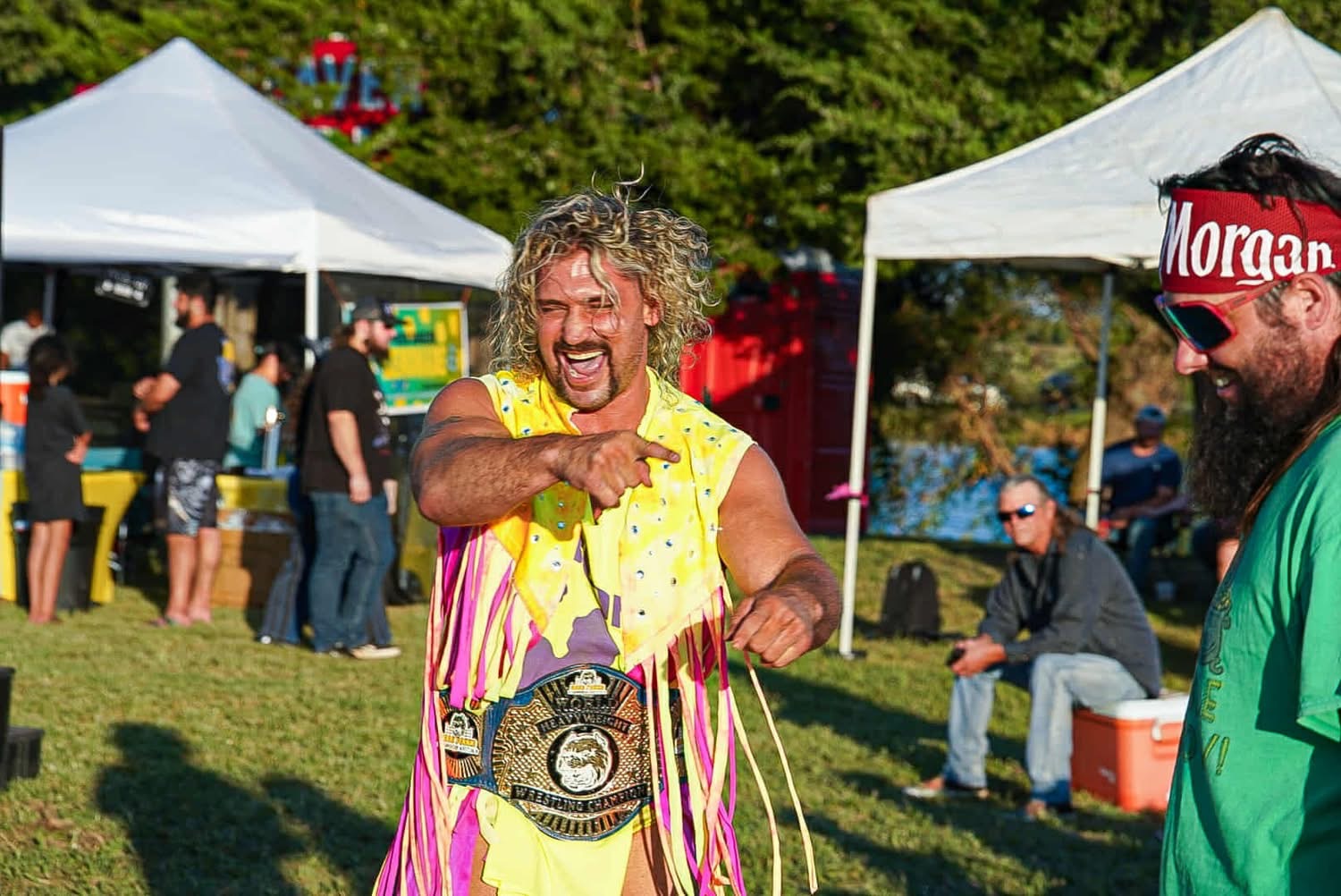Texas Championship Pro Wrestling wrestler greeting the TwisterFest crowd